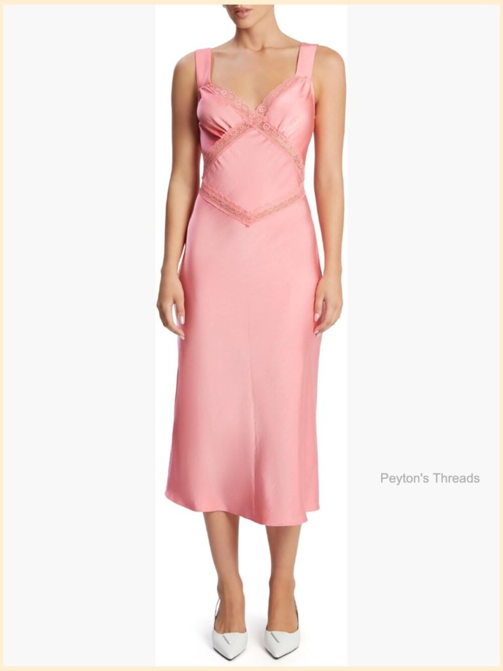Satin Slip Dress Midi V-Neck Lace Trim Back Cutout Lingerie Inspired Party Wear